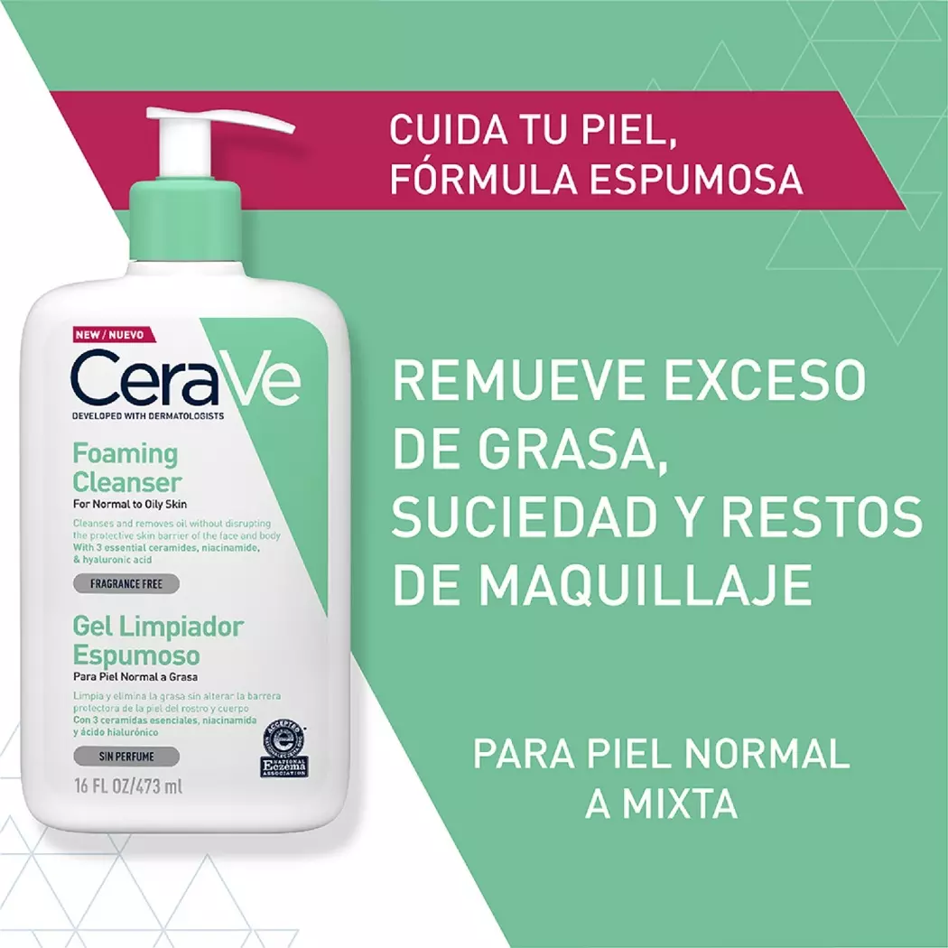CeraVe Gel Limpiador Espumoso Piel Normal a Grasa 473 ml - Imagen 2